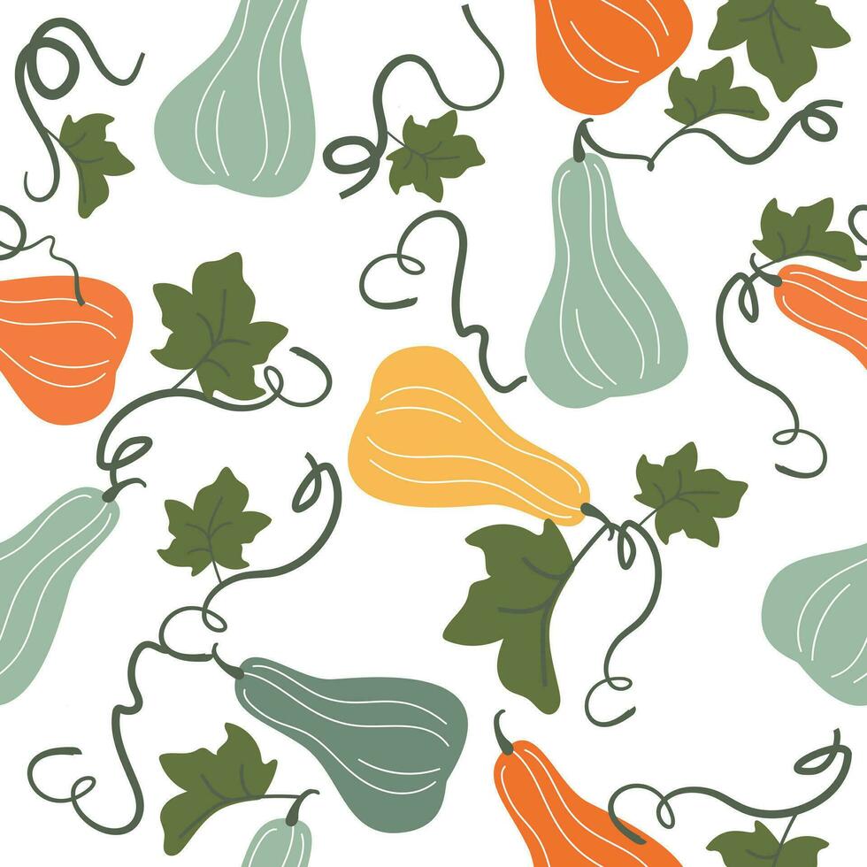 Abstract seamless pattern with pumpkins. Pumpkins stems and leaves vector