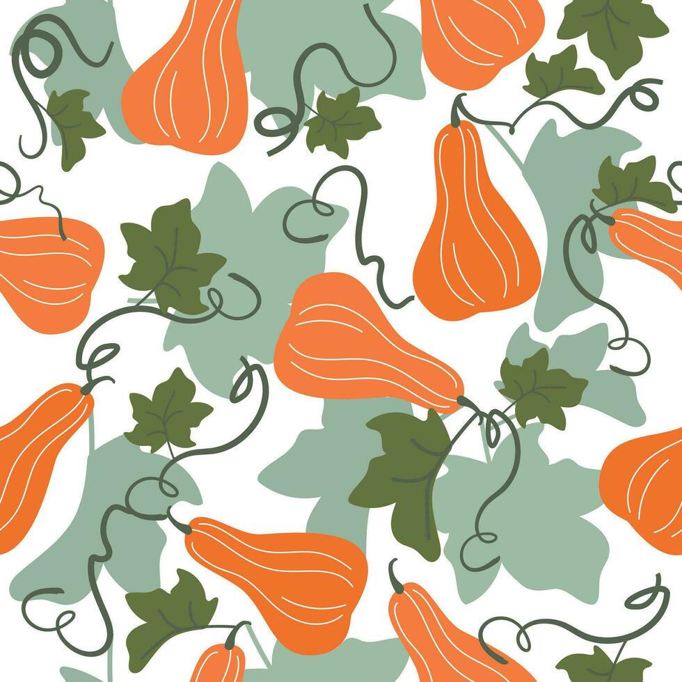 Abstract seamless pattern with pumpkins. Pumpkins stems and leaves vector