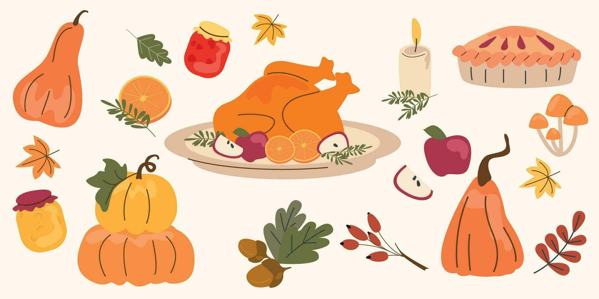 Autumn set of illustrations. Thanksgiving elements vector