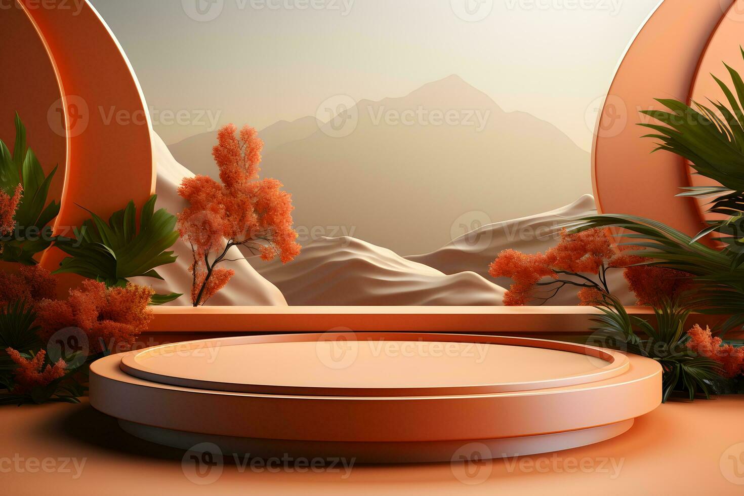 3D realistic podium for product shooting with a lot of space to put a product with Abstract scene concept AI Generative Illustration. photo