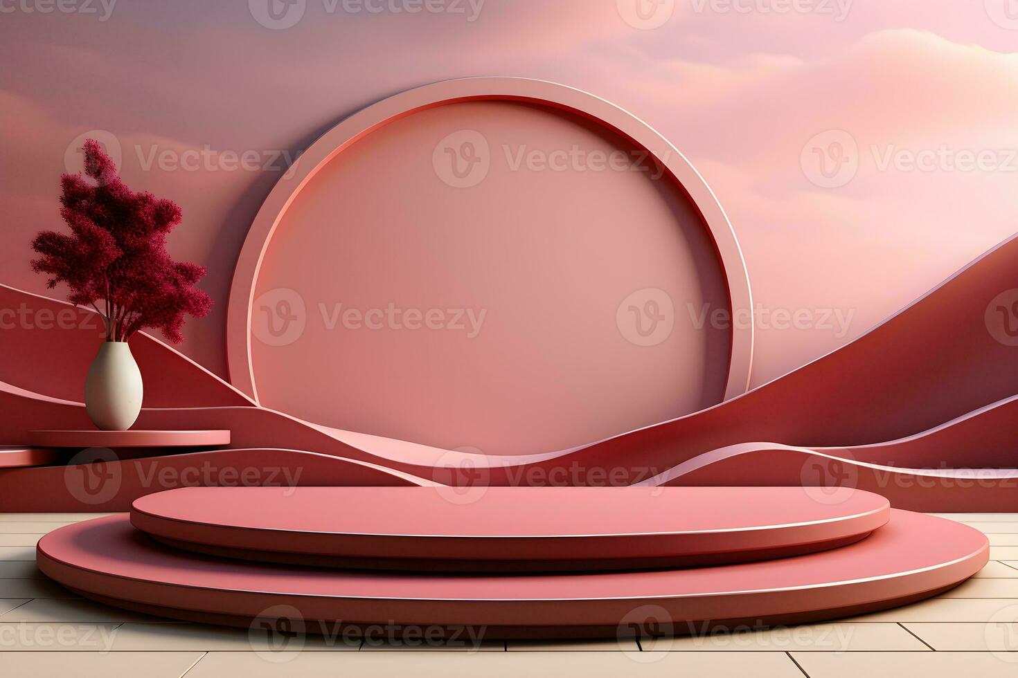 3D realistic podium for product shooting with a lot of space to put a product with Abstract scene concept AI Generative Illustration. photo