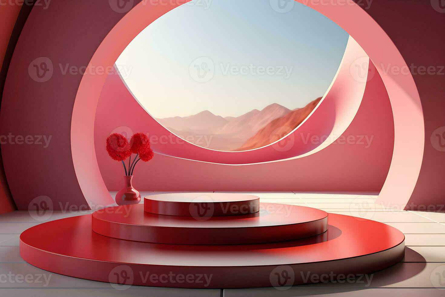 3D realistic podium for product shooting with a lot of space to put a product with Abstract scene concept AI Generative Illustration. photo