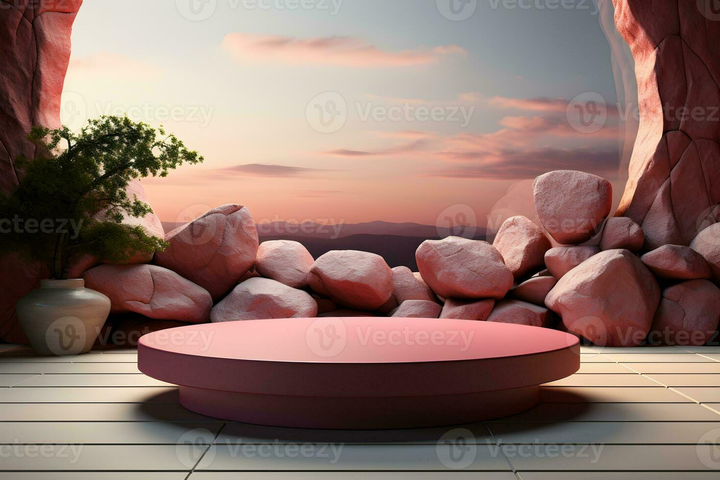 3D realistic podium for product shooting with a lot of space to put a product with Abstract scene concept AI Generative Illustration. photo
