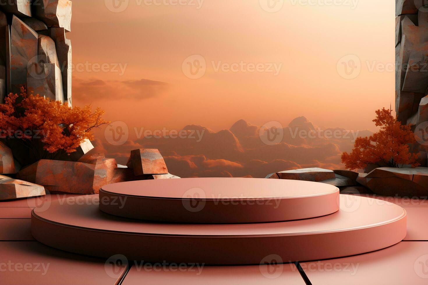 3D realistic podium for product shooting with a lot of space to put a product with Abstract scene concept AI Generative Illustration. photo