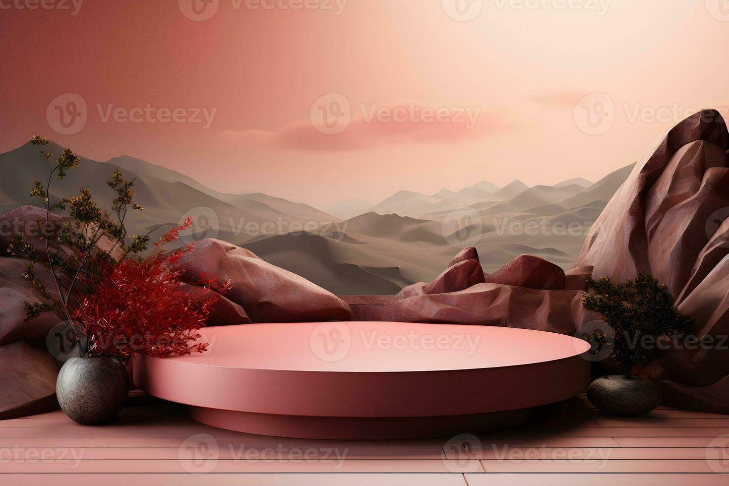 3D realistic podium for product shooting with a lot of space to put a product with Abstract scene concept AI Generative Illustration. photo