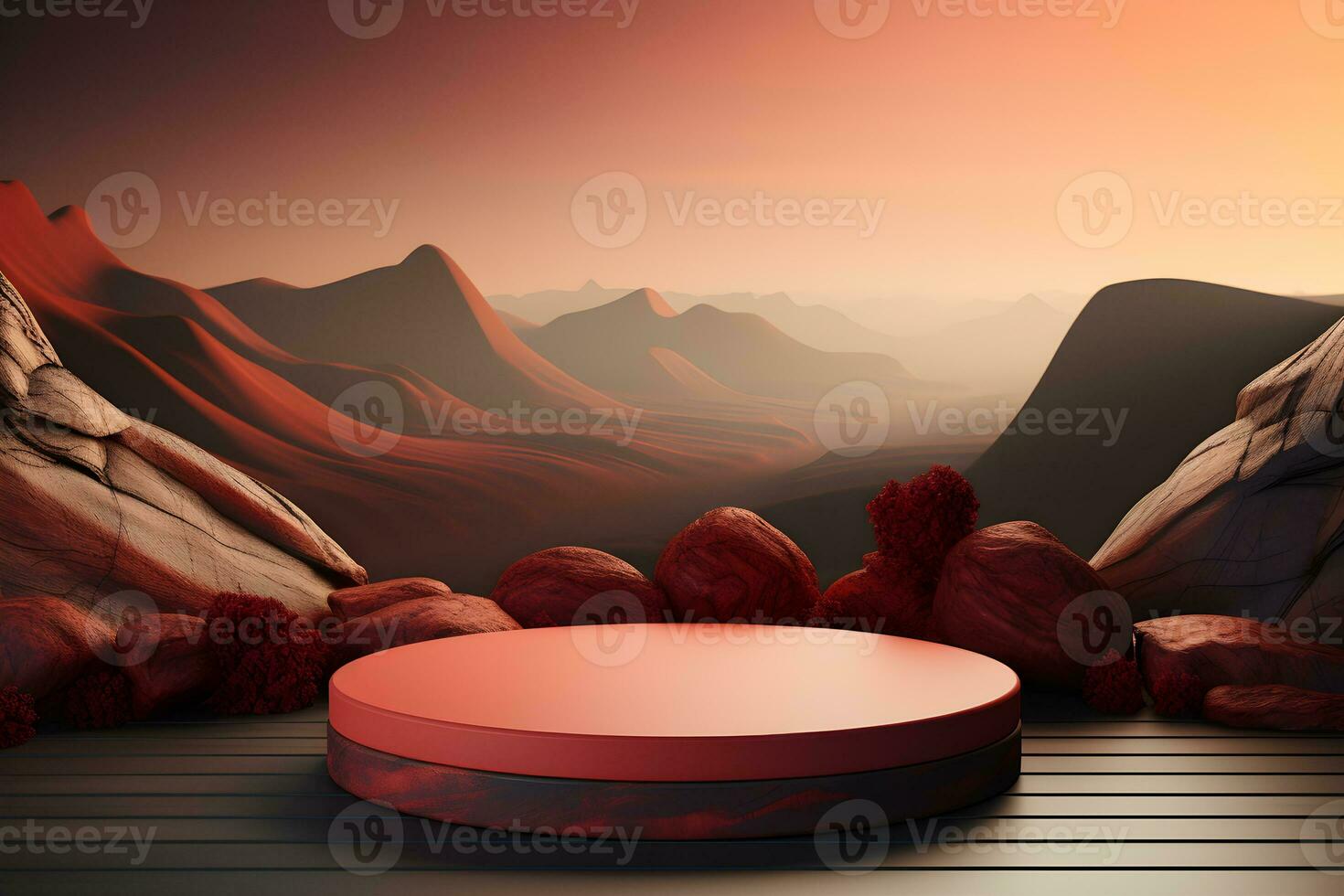 3D realistic podium for product shooting with a lot of space to put a product with Abstract scene concept AI Generative Illustration. photo