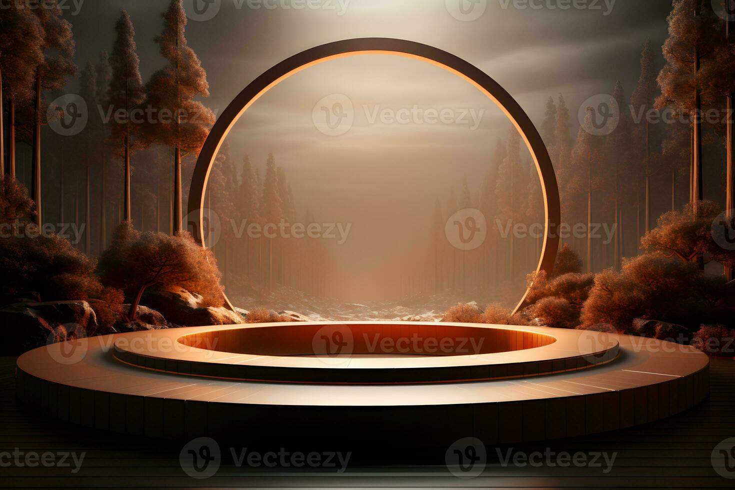 3D realistic podium for product shooting with a lot of space to put a product with Abstract scene concept AI Generative Illustration. photo