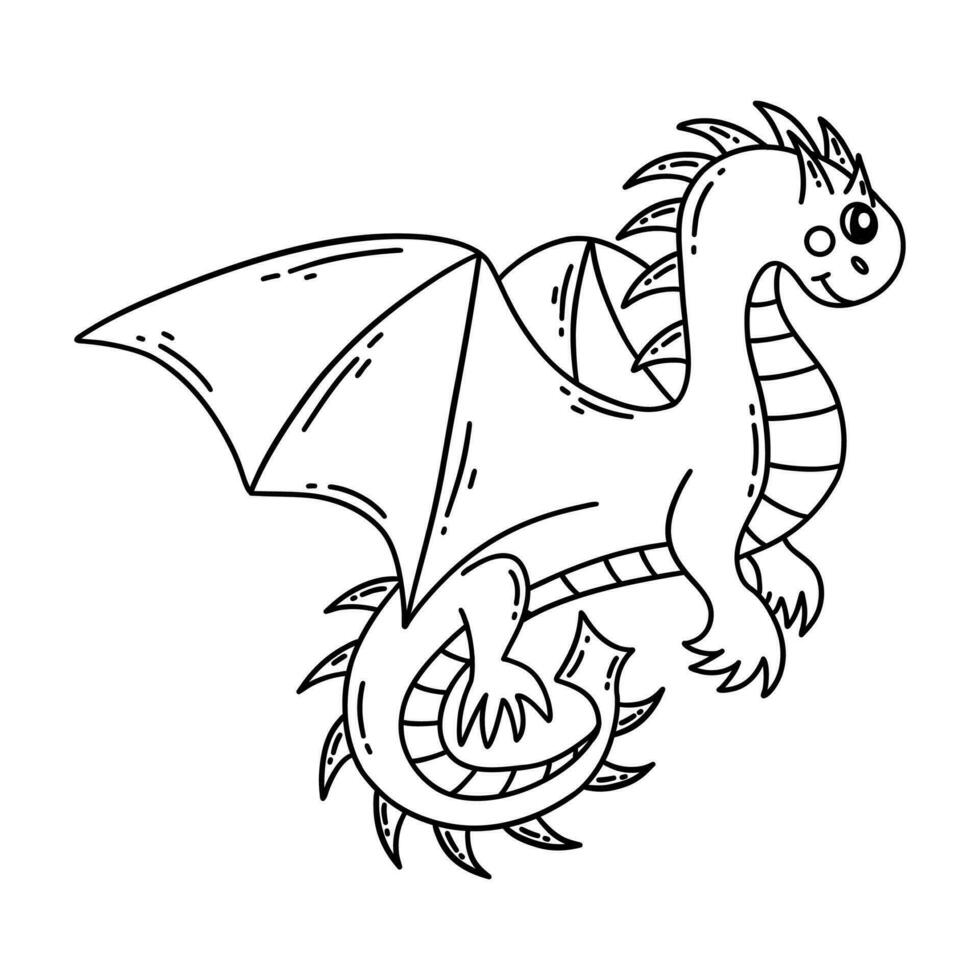 Flying dragon soars in the air. Vector doodle