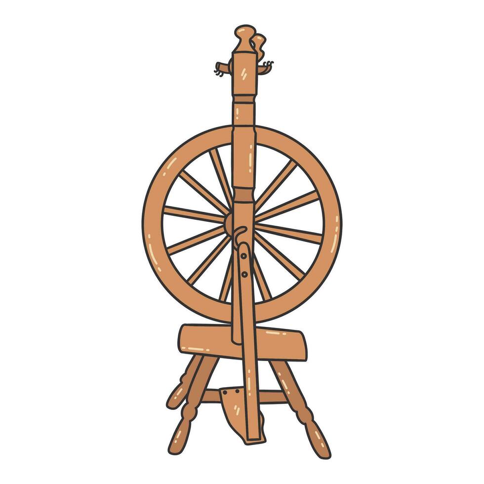 Old Russian spinning wheel. Vector hand drawn doodle