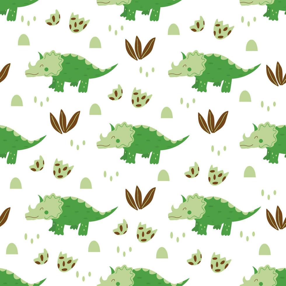 Seamless pattern Triceratops dinosaur. Vector hand drawn