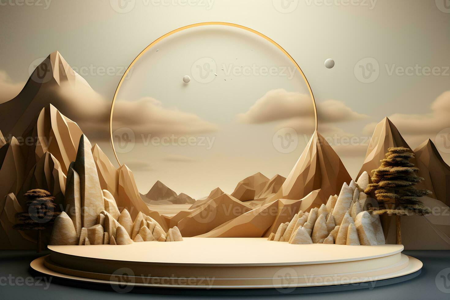 3D realistic podium for product shooting with a lot of space to put a product with Abstract scene concept AI Generative Illustration. photo