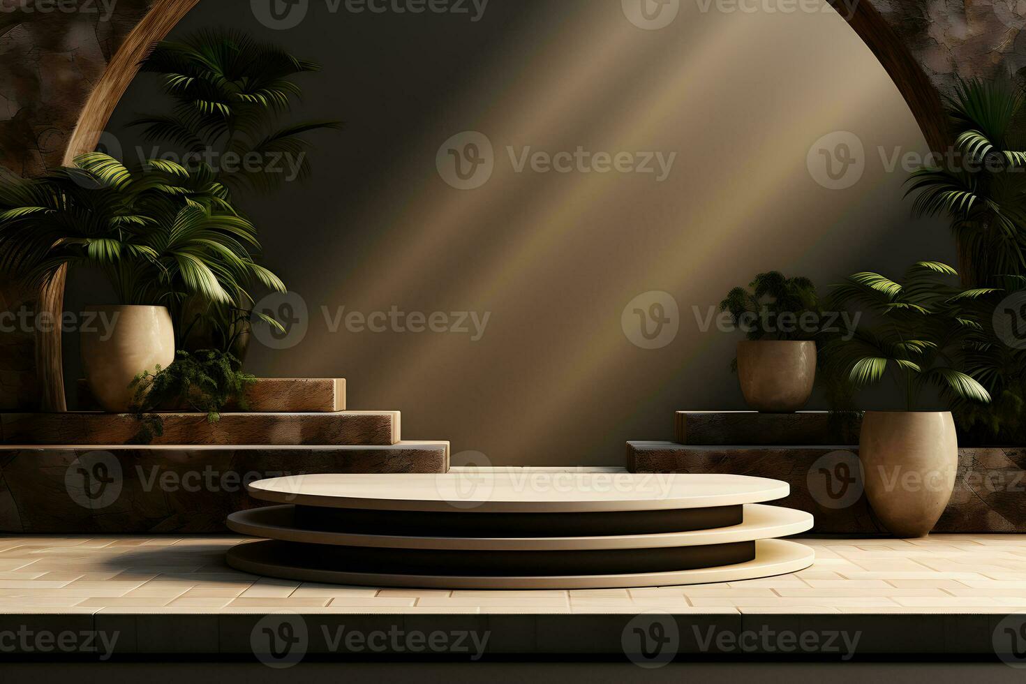 3D realistic podium for product shooting with a lot of space to put a product with Abstract scene concept AI Generative Illustration. photo