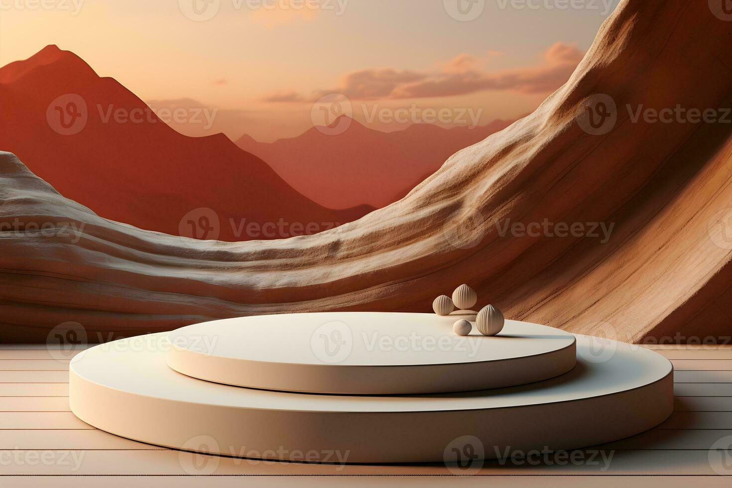 3D realistic podium for product shooting with a lot of space to put a product with Abstract scene concept AI Generative Illustration. photo