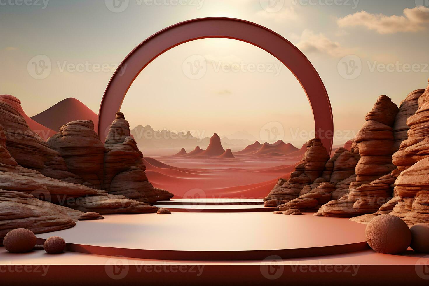 3D realistic podium for product shooting with a lot of space to put a product with Abstract scene concept AI Generative Illustration. photo
