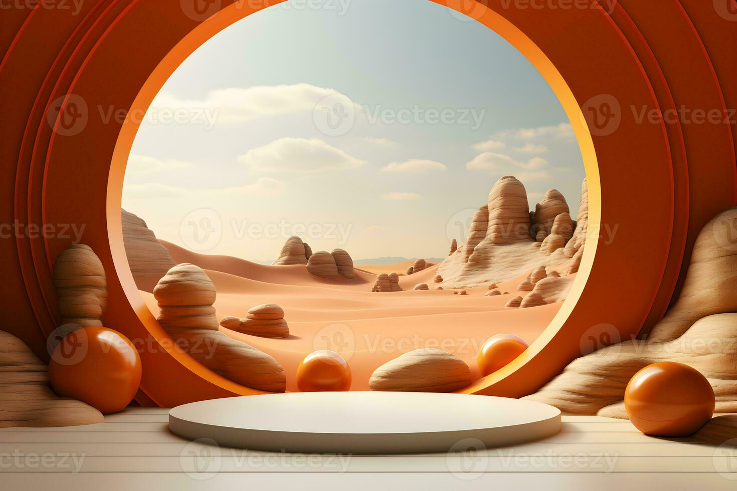 3D realistic podium for product shooting with a lot of space to put a product with Abstract scene concept AI Generative Illustration. photo