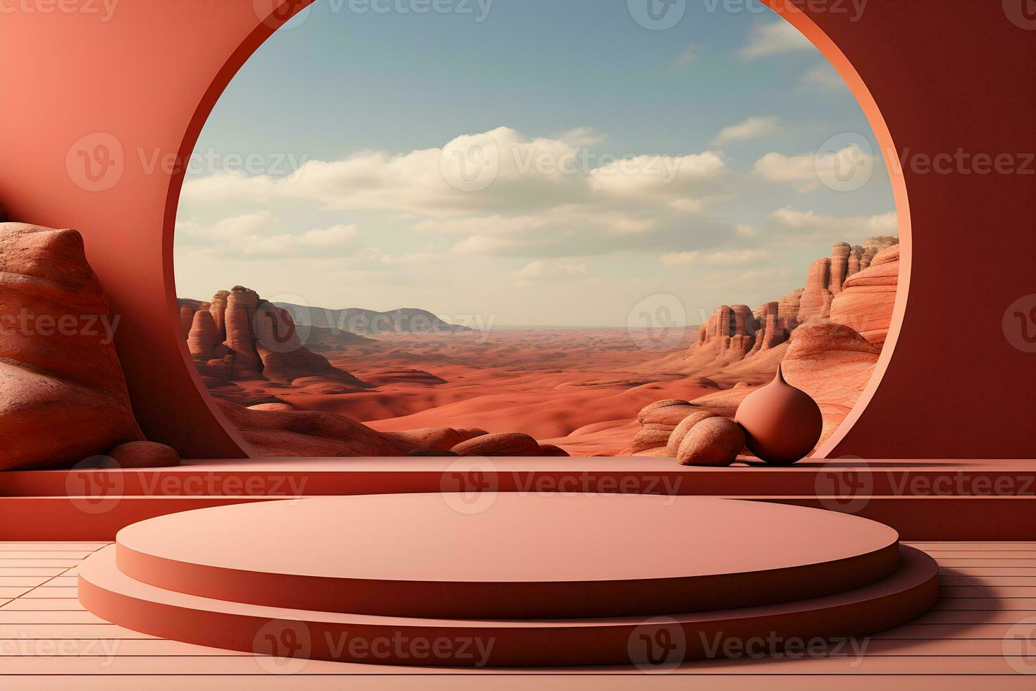 3D realistic podium for product shooting with a lot of space to put a product with Abstract scene concept AI Generative Illustration. photo