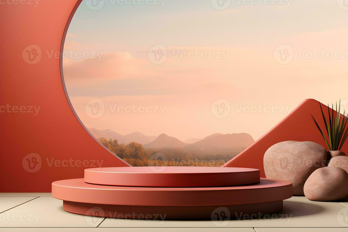 3D realistic podium for product shooting with a lot of space to put a product with Abstract scene concept AI Generative Illustration. photo