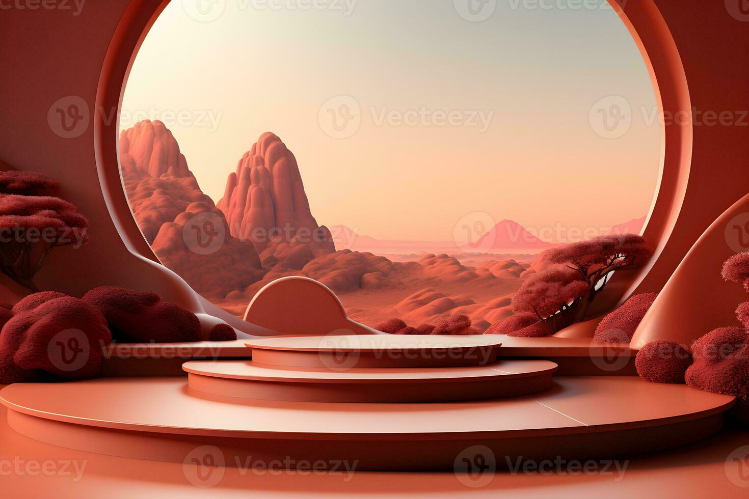 3D realistic podium for product shooting with a lot of space to put a product with Abstract scene concept AI Generative Illustration. photo