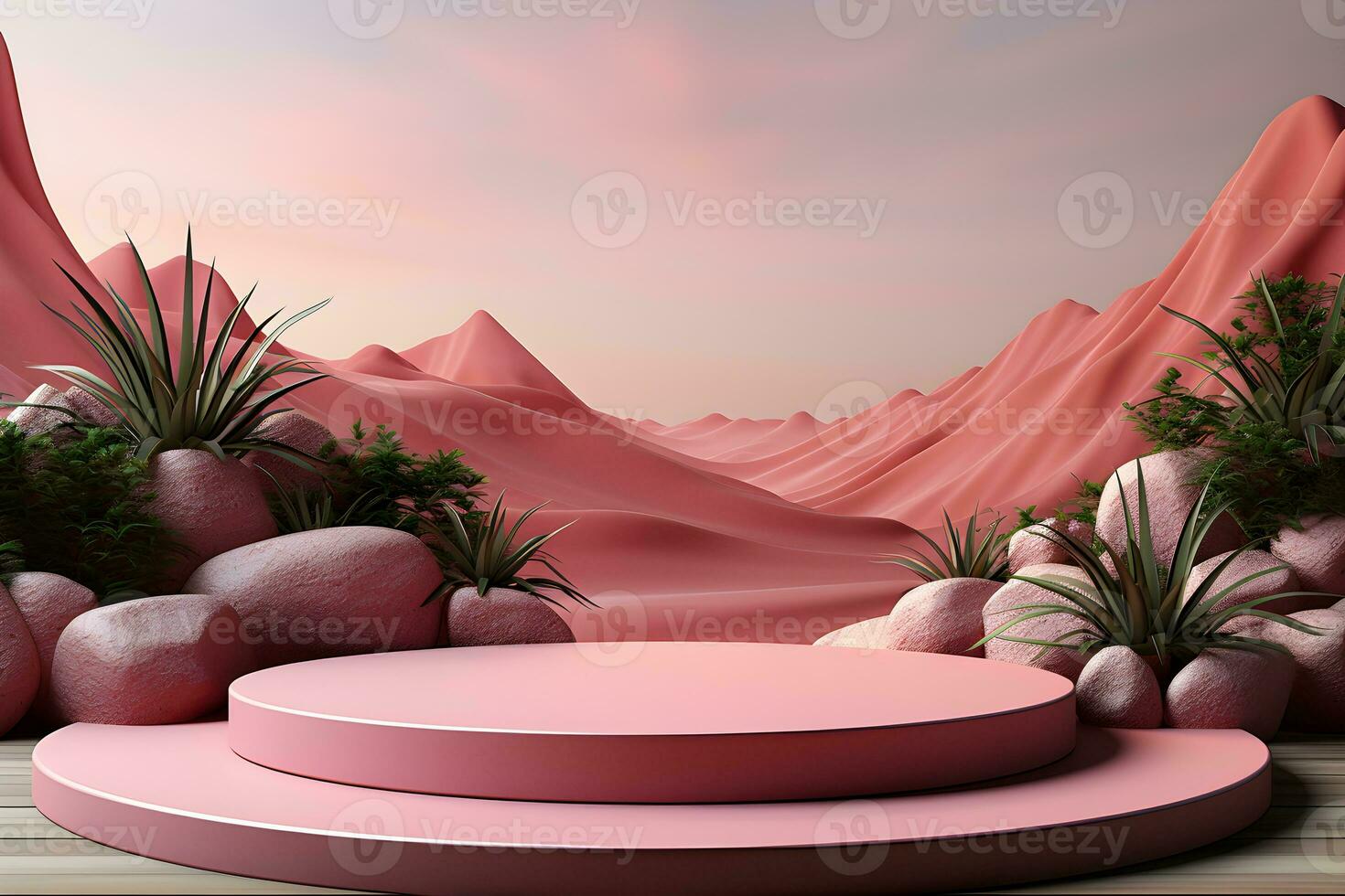 3D realistic podium for product shooting with a lot of space to put a product with Abstract scene concept AI Generative Illustration. photo
