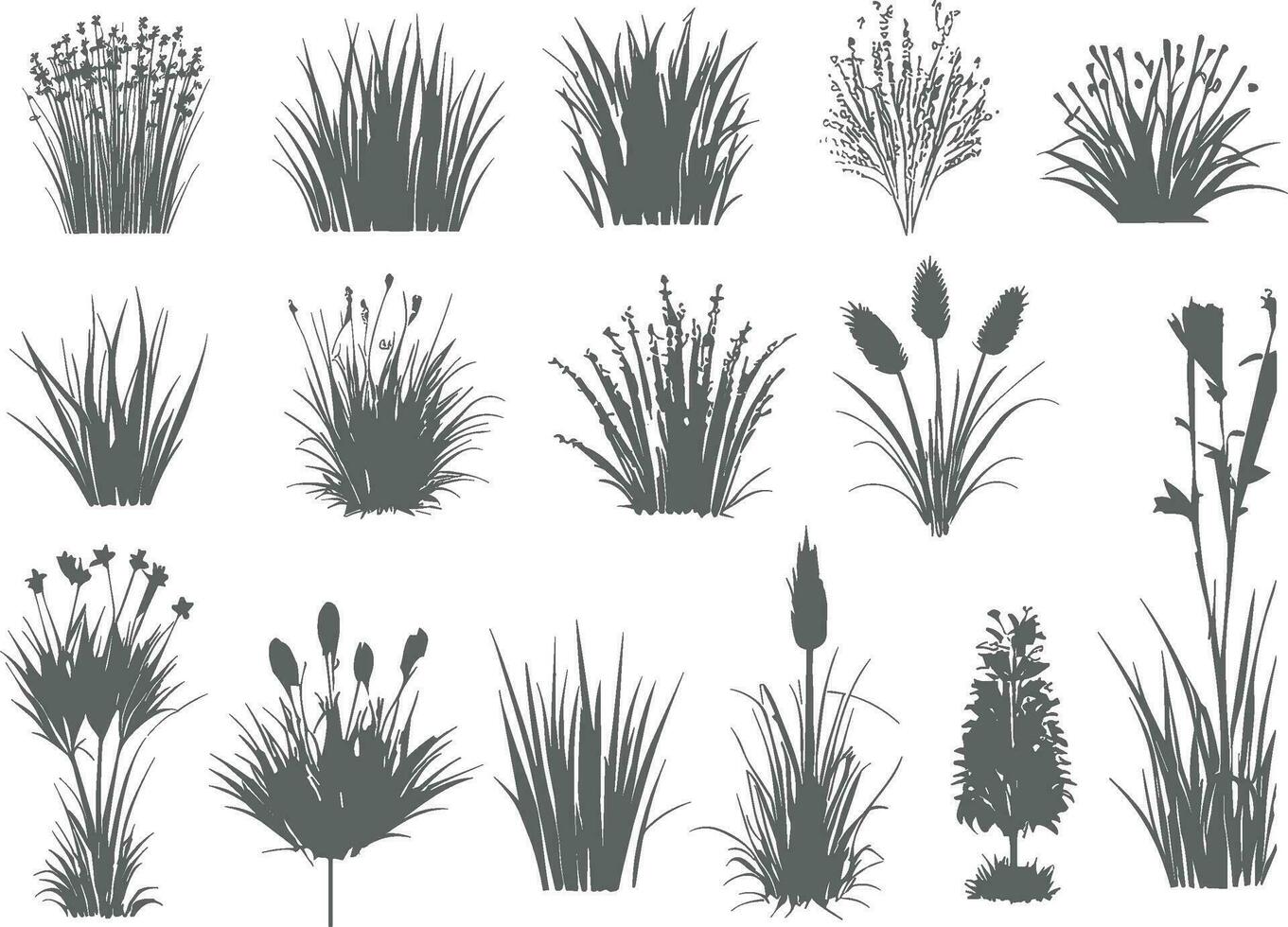 Grass tuft and seamless horizontal green turf vector set