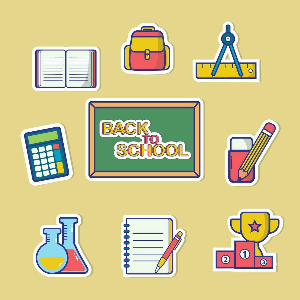 Back to School Elements Sticker Set Collection vector