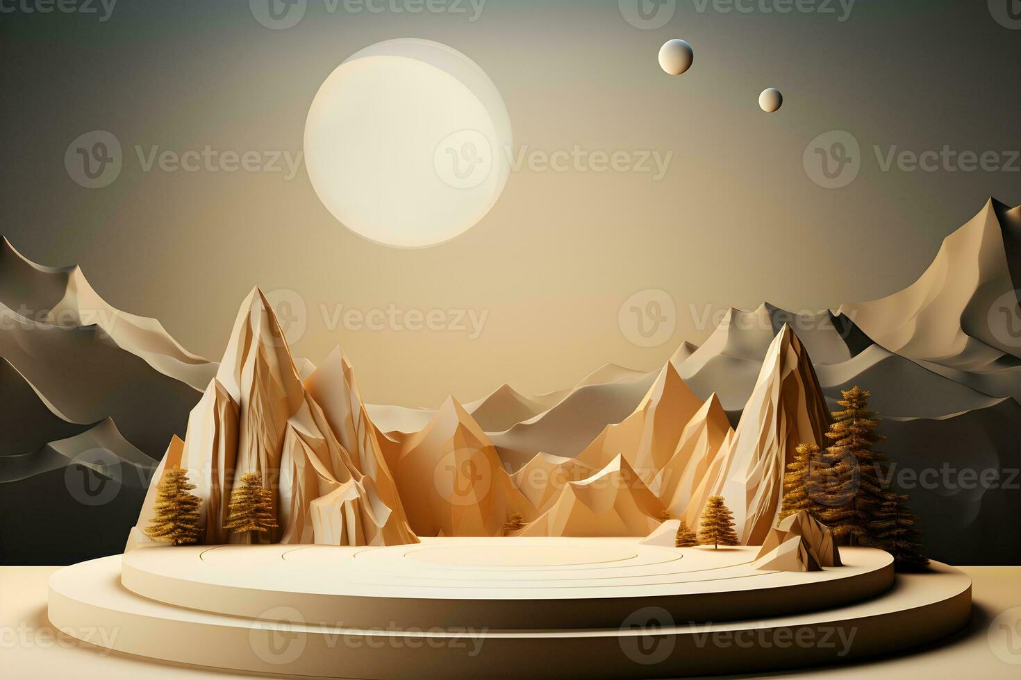 3D realistic podium for product shooting with a lot of space to put a product with Abstract scene concept AI Generative Illustration. photo