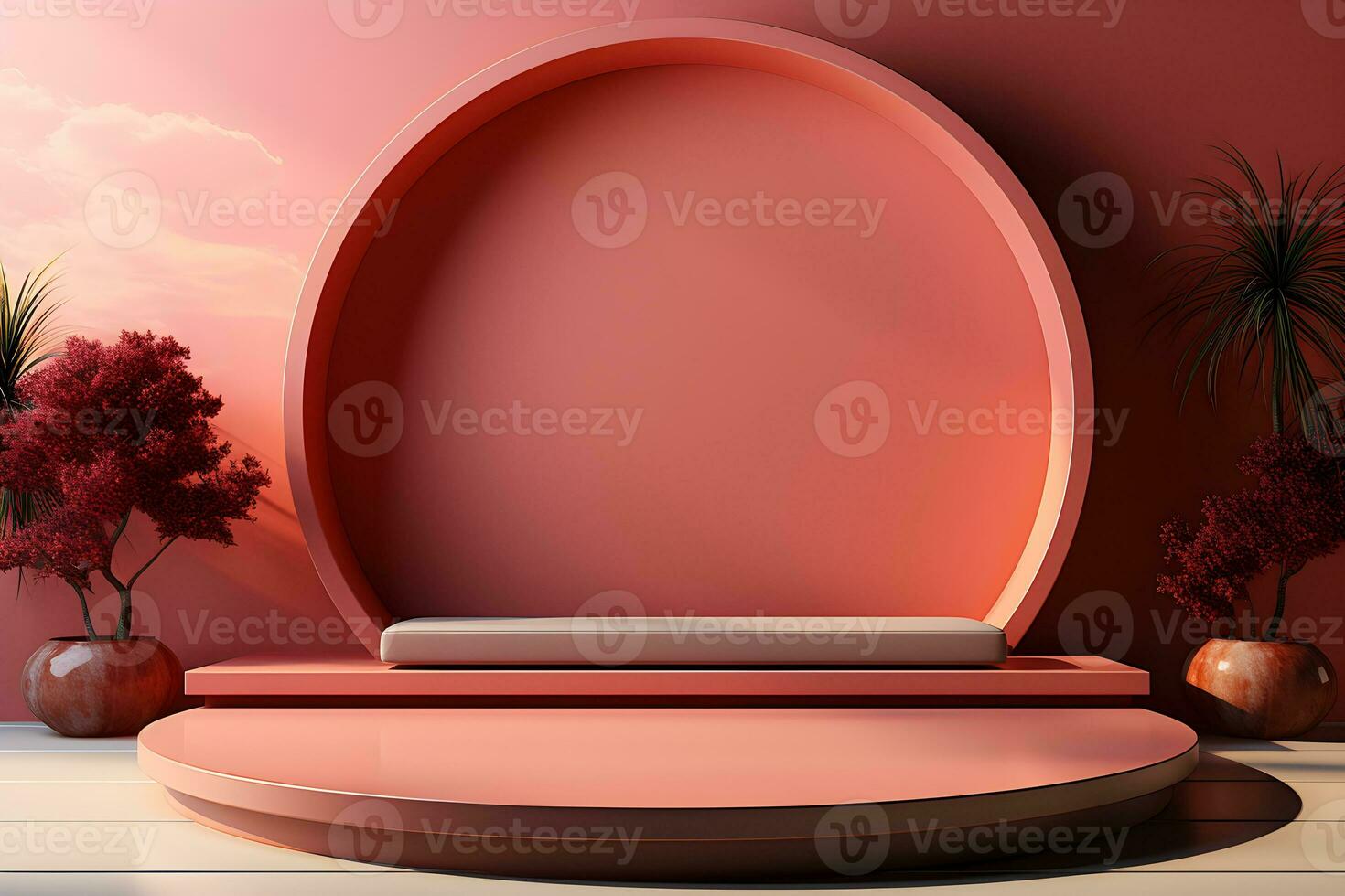 3D realistic podium for product shooting with a lot of space to put a product with Abstract scene concept AI Generative Illustration. photo