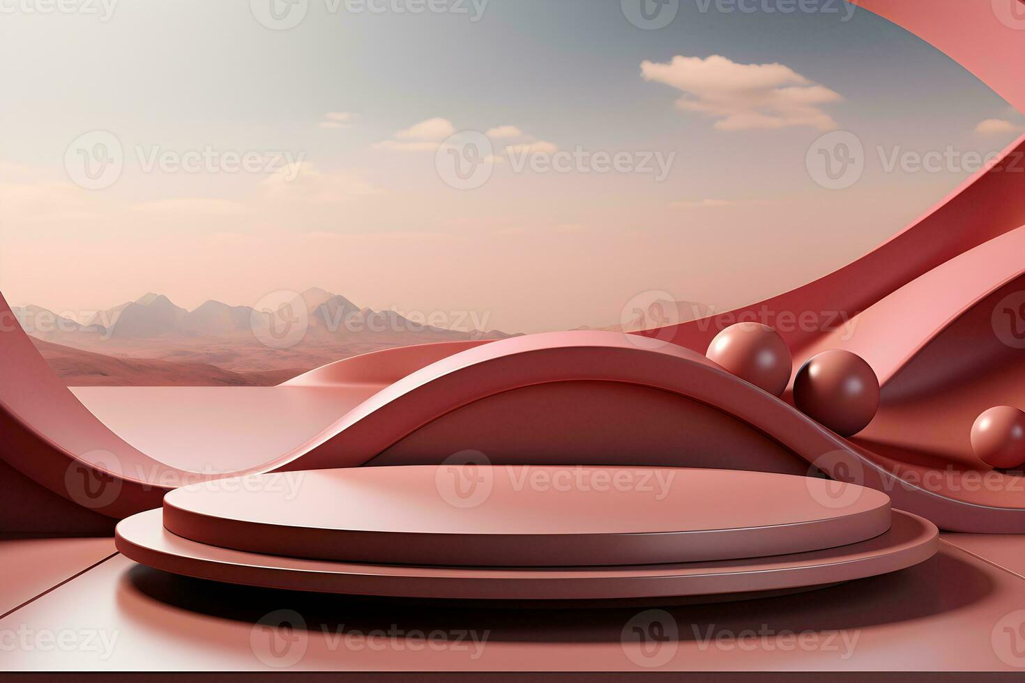 3D realistic podium for product shooting with a lot of space to put a product with Abstract scene concept AI Generative Illustration. photo
