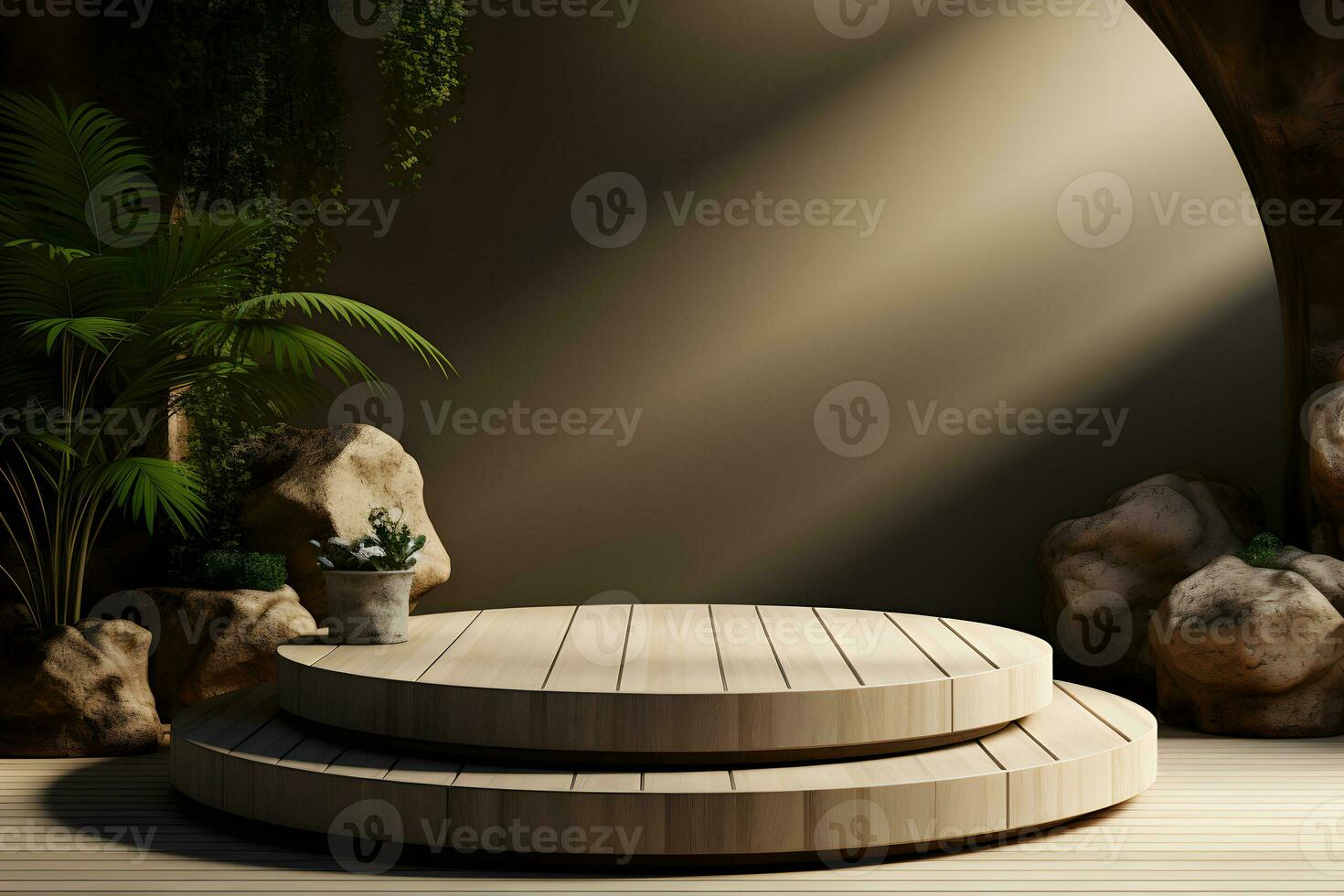 3D realistic podium for product shooting with a lot of space to put a product with Abstract scene concept AI Generative Illustration. photo