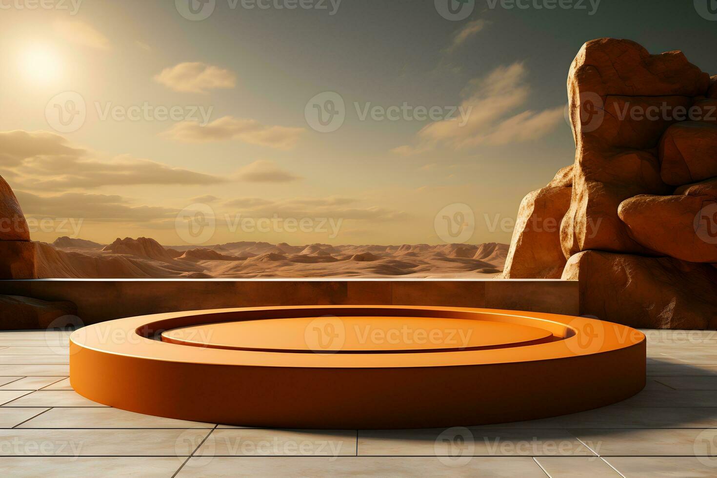 3D realistic podium for product shooting with a lot of space to put a product with Abstract scene concept AI Generative Illustration. photo