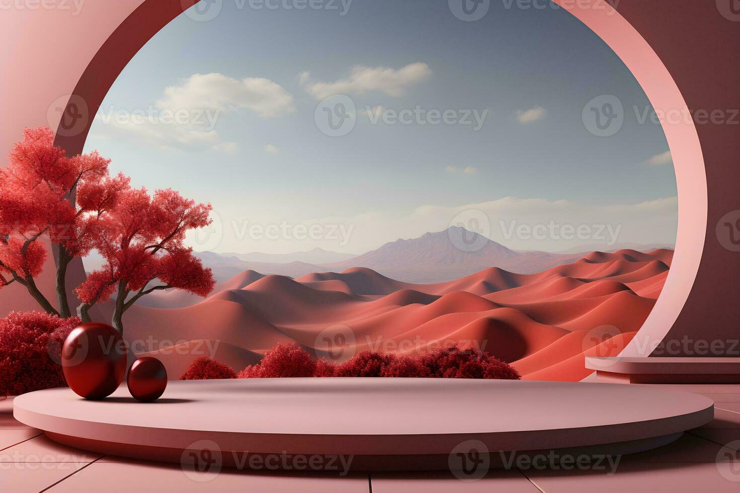 3D realistic podium for product shooting with a lot of space to put a product with Abstract scene concept AI Generative Illustration. photo