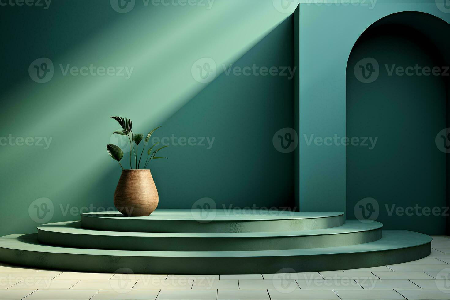 3D realistic podium for product shooting with a lot of space to put a product with Abstract scene concept AI Generative Illustration. photo