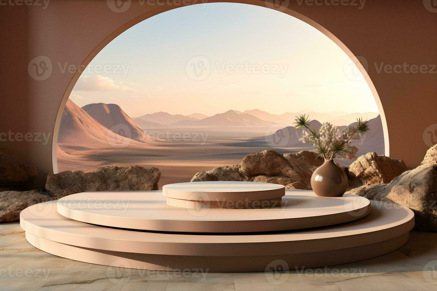 3D realistic podium for product shooting with a lot of space to put a product with Abstract scene concept AI Generative Illustration. photo