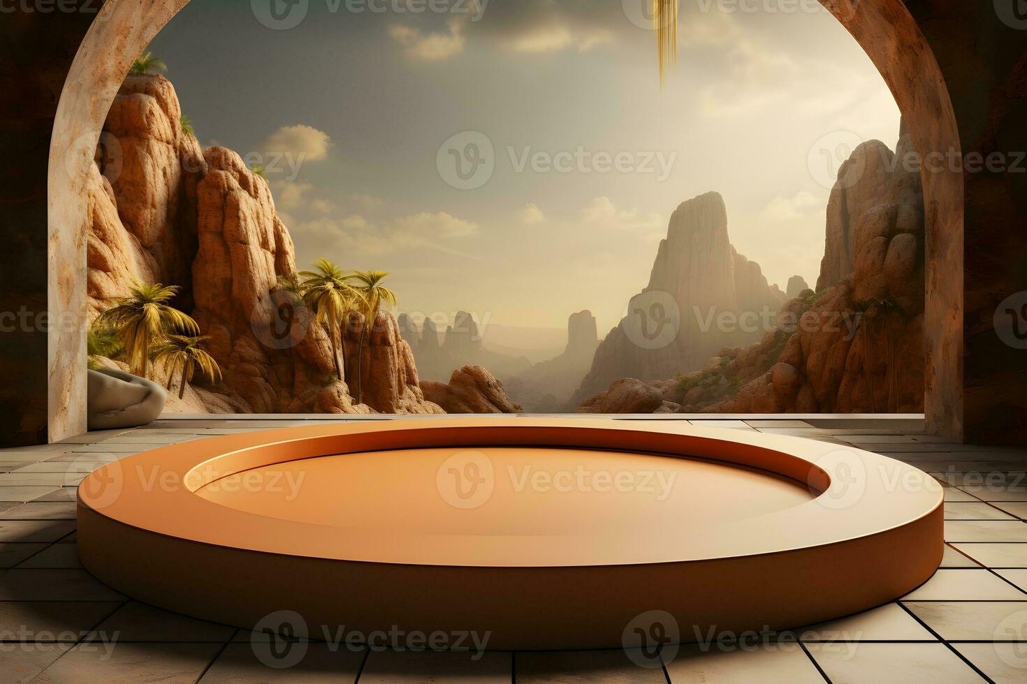 3D realistic podium for product shooting with a lot of space to put a product with Abstract scene concept AI Generative Illustration. photo