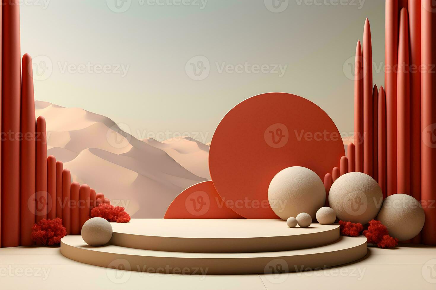 3D realistic podium for product shooting with a lot of space to put a product with Abstract scene concept AI Generative Illustration. photo