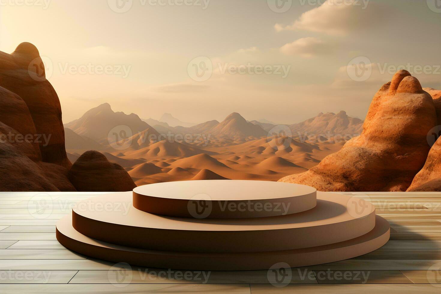 3D realistic podium for product shooting with a lot of space to put a product with Abstract scene concept AI Generative Illustration. photo