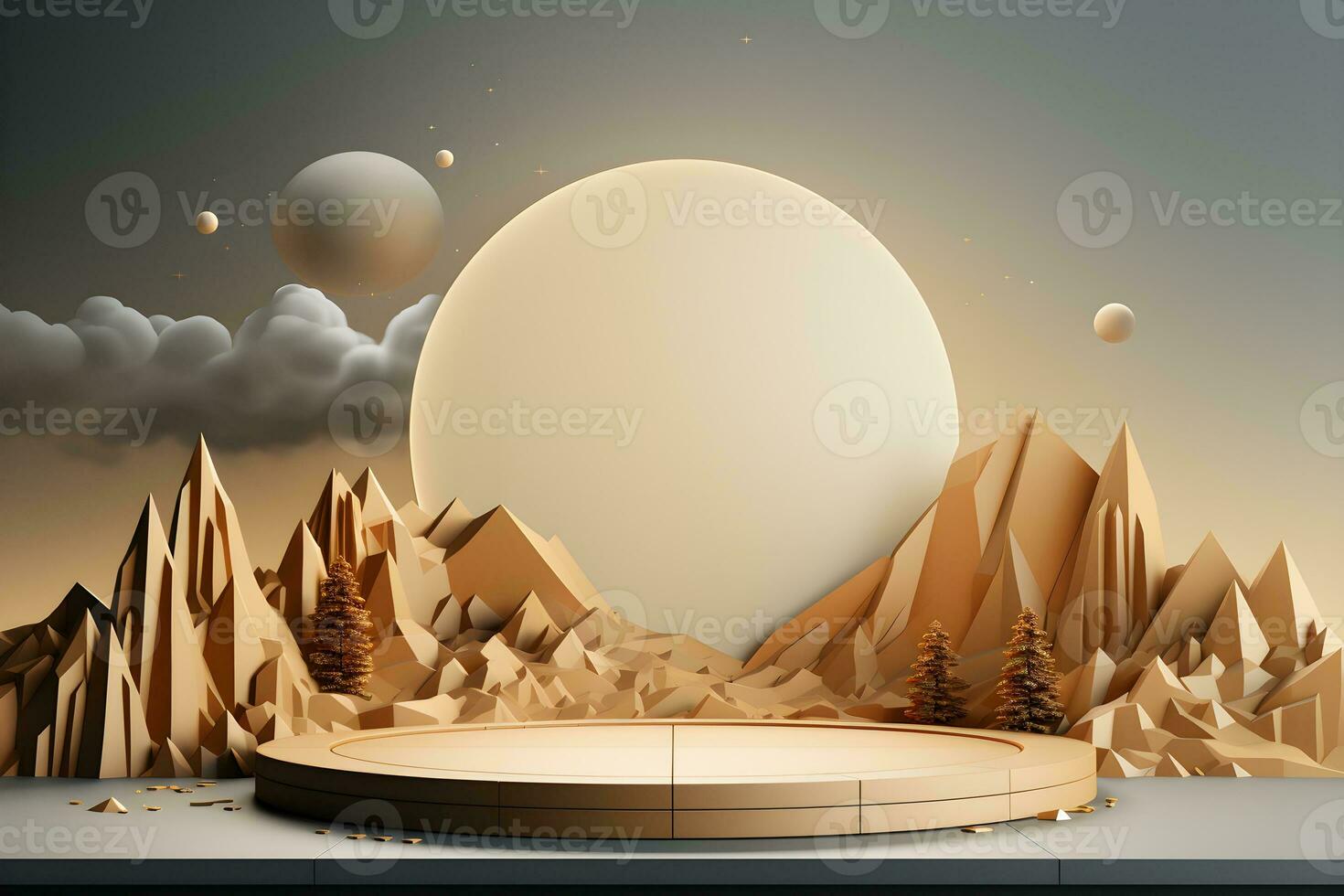 3D realistic podium for product shooting with a lot of space to put a product with Abstract scene concept AI Generative Illustration. photo