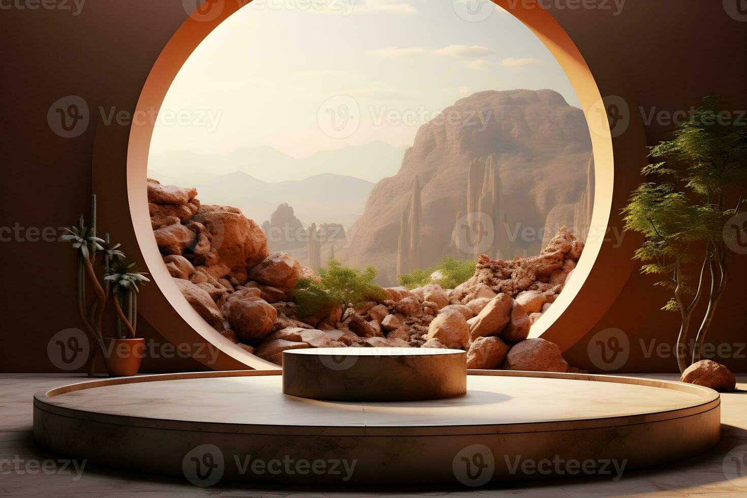 3D realistic podium for product shooting with a lot of space to put a product with Abstract scene concept AI Generative Illustration. photo