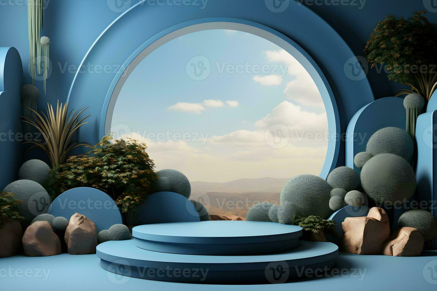 3D realistic podium for product shooting with a lot of space to put a product with Abstract scene concept AI Generative Illustration. photo
