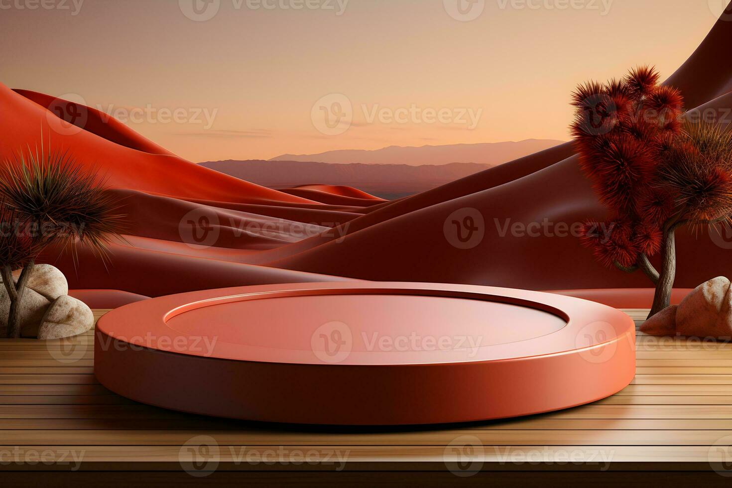 3D realistic podium for product shooting with a lot of space to put a product with Abstract scene concept AI Generative Illustration. photo