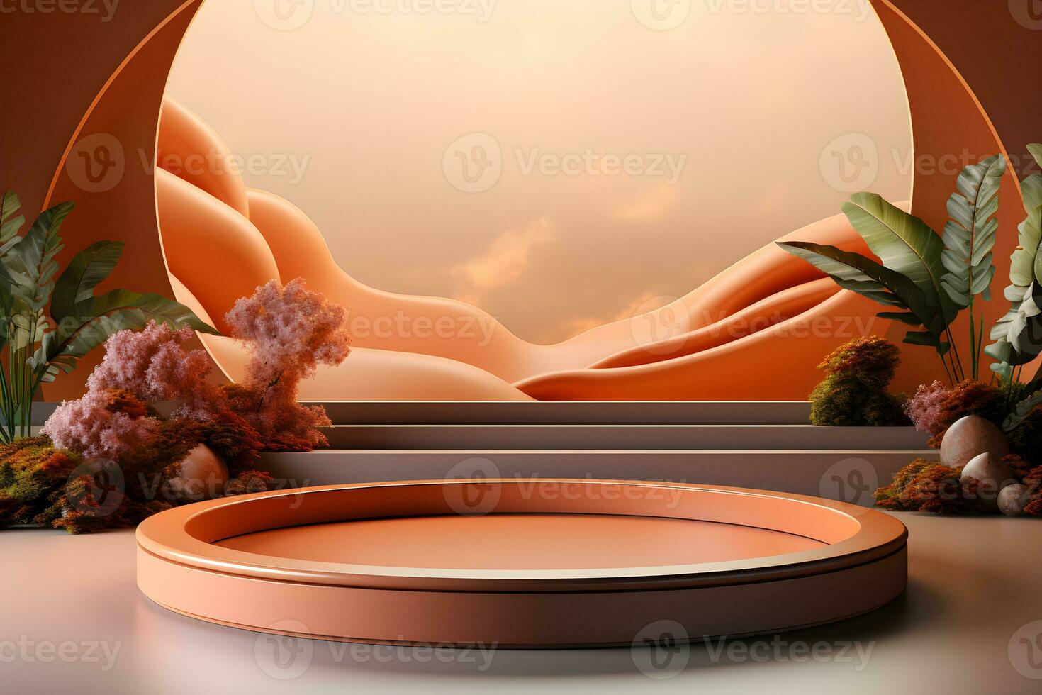 3D realistic podium for product shooting with a lot of space to put a product with Abstract scene concept AI Generative Illustration. photo
