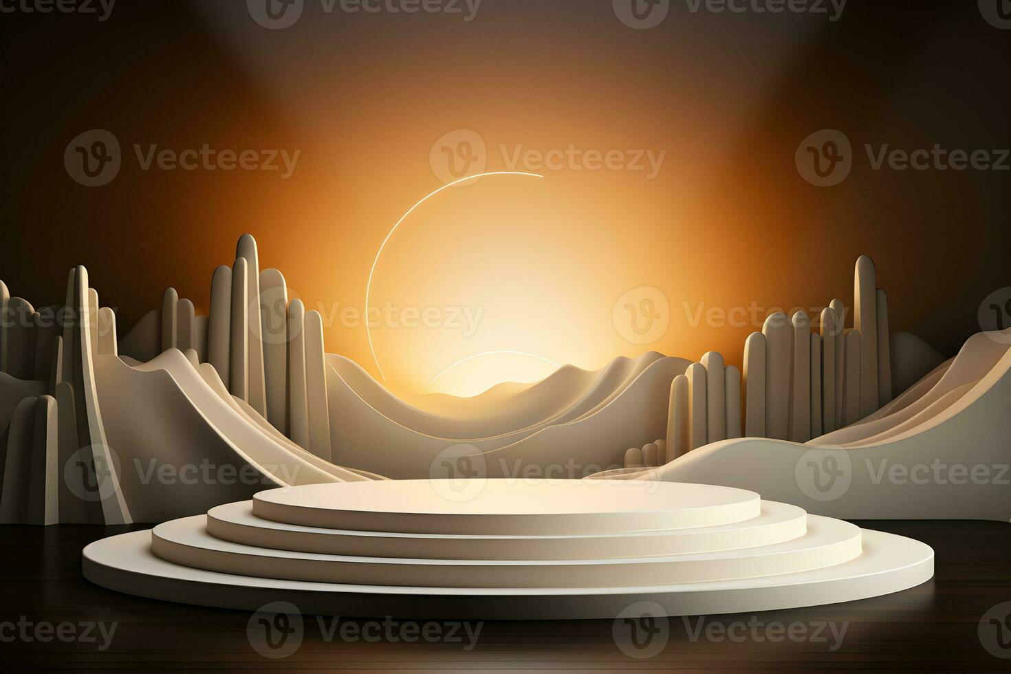 3D realistic podium for product shooting with a lot of space to put a product with Abstract scene concept AI Generative Illustration. photo