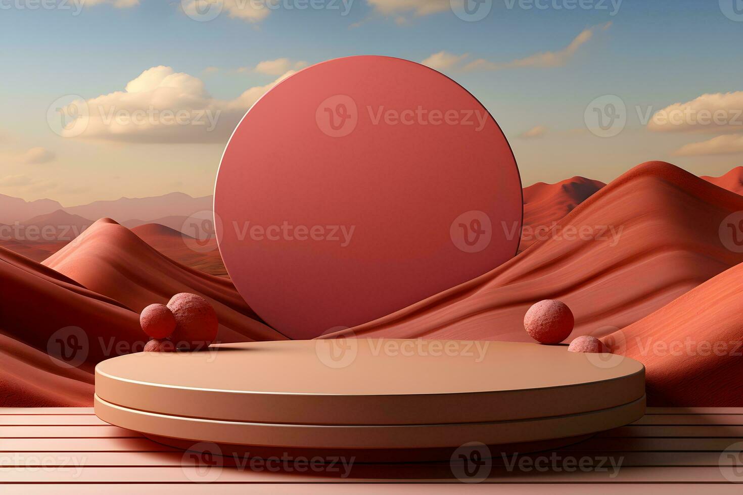 3D realistic podium for product shooting with a lot of space to put a product with Abstract scene concept AI Generative Illustration. photo