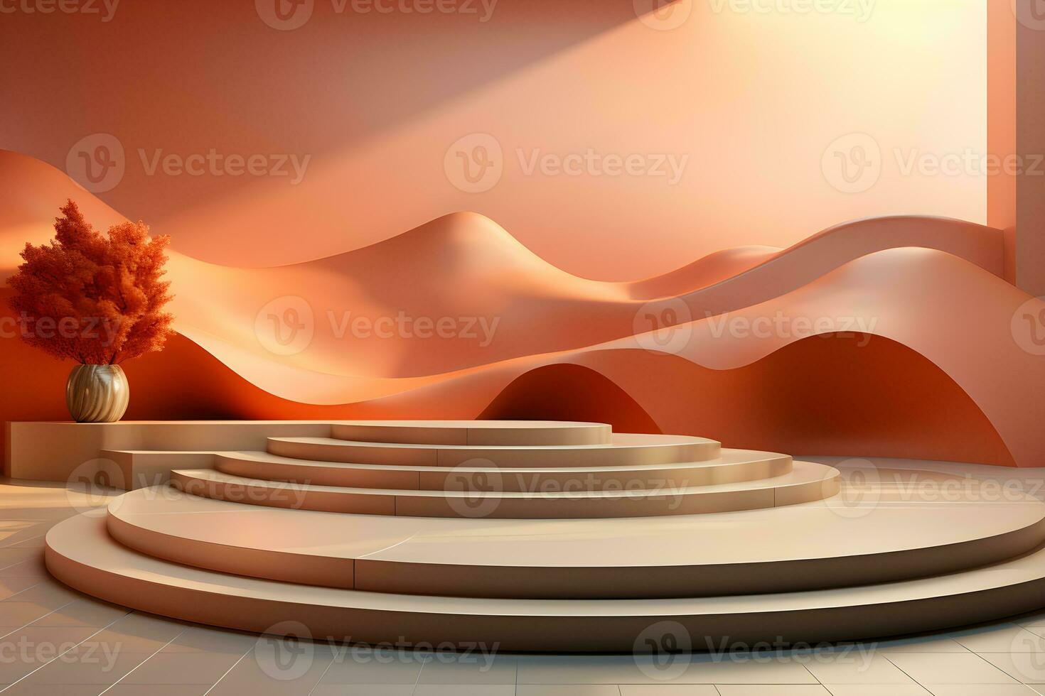 3D realistic podium for product shooting with a lot of space to put a product with Abstract scene concept AI Generative Illustration. photo