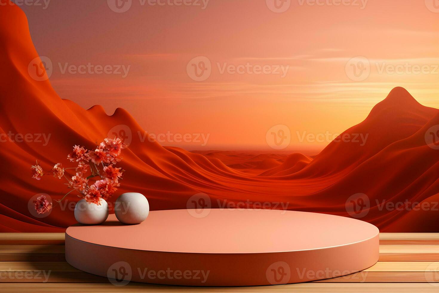 3D realistic podium for product shooting with a lot of space to put a product with Abstract scene concept AI Generative Illustration. photo