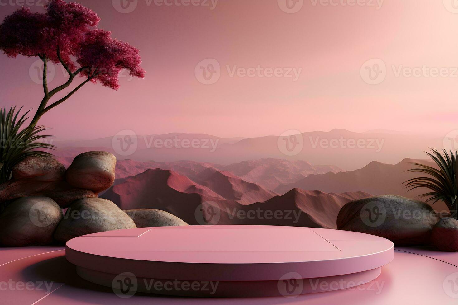 3D realistic podium for product shooting with a lot of space to put a product with Abstract scene concept AI Generative Illustration. photo