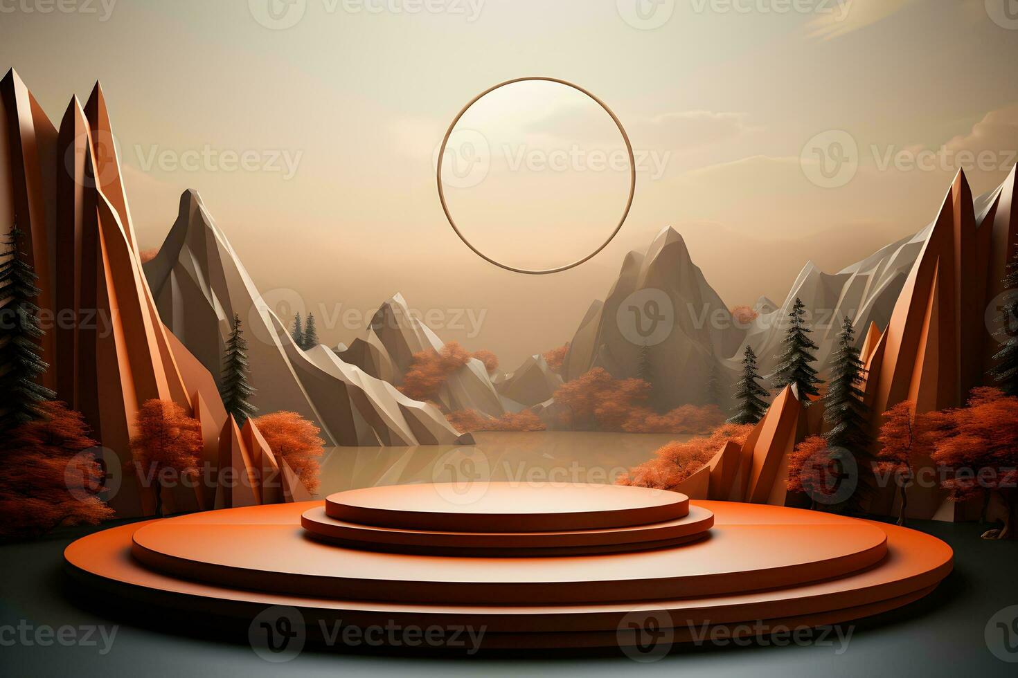 3D realistic podium for product shooting with a lot of space to put a product with Abstract scene concept AI Generative Illustration. photo