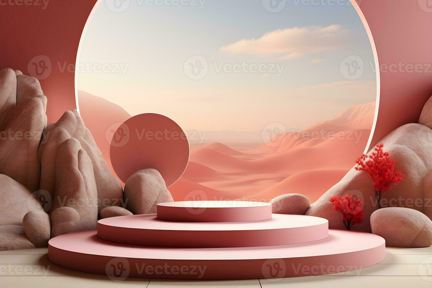 3D realistic podium for product shooting with a lot of space to put a product with Abstract scene concept AI Generative Illustration. photo