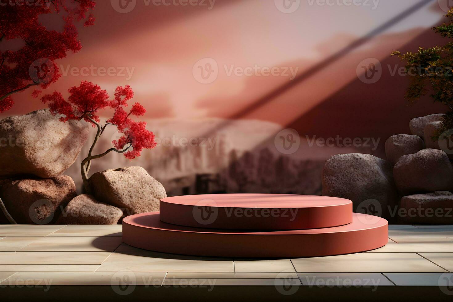 3D realistic podium for product shooting with a lot of space to put a product with Abstract scene concept AI Generative Illustration. photo