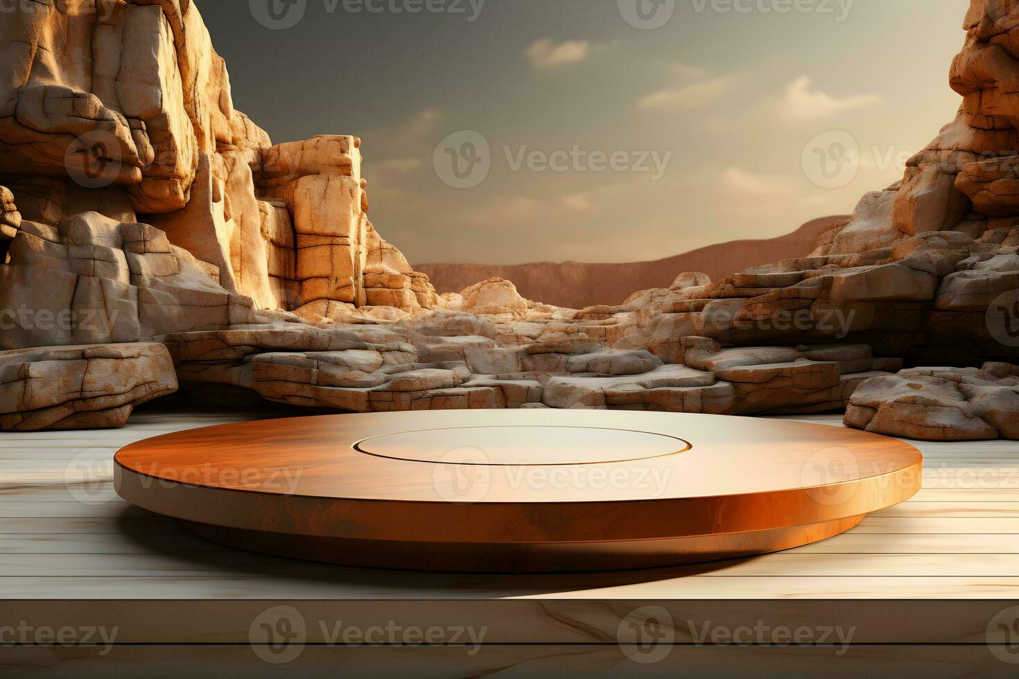 3D realistic podium for product shooting with a lot of space to put a product with Abstract scene concept AI Generative Illustration. photo